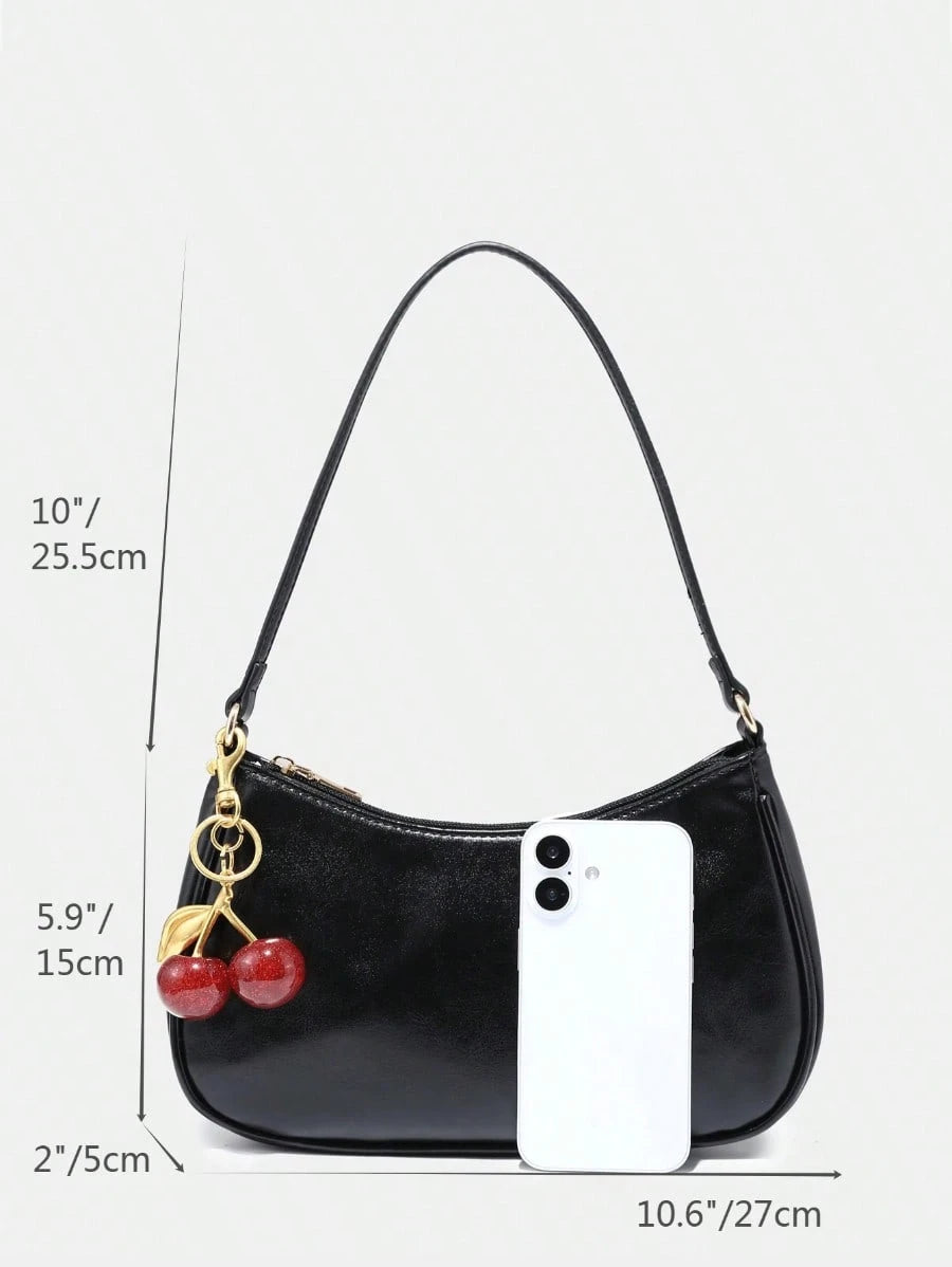 Novachic, Women's Fall Outfits, Cute Pendant Decor, Cherry Pendant, Women's Minimalist Shoulder Bag, Zipper Closure, Retro Style, Underarm Bag,Kawaii