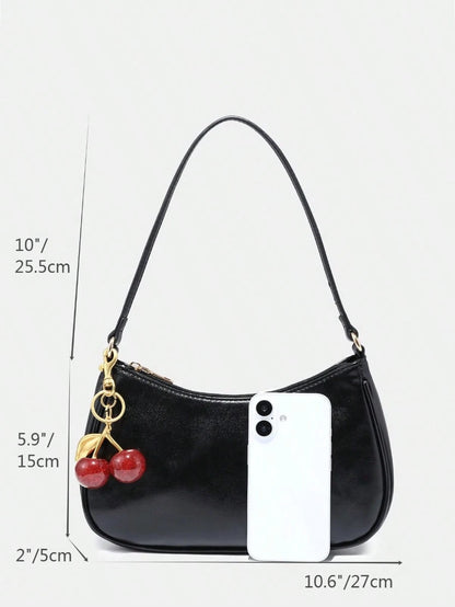 Novachic, Women's Fall Outfits, Cute Pendant Decor, Cherry Pendant, Women's Minimalist Shoulder Bag, Zipper Closure, Retro Style, Underarm Bag,Kawaii
