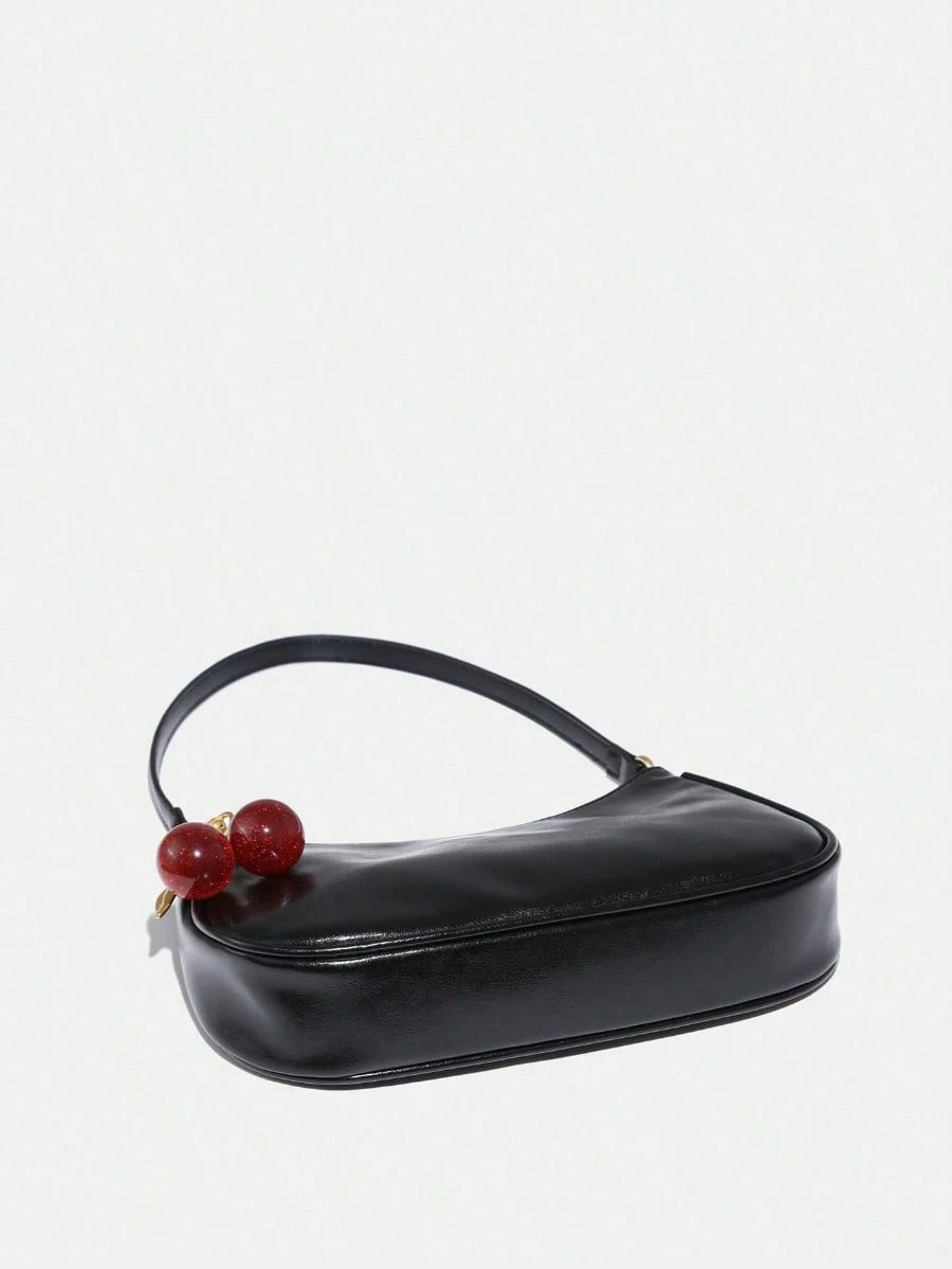 Novachic, Women's Fall Outfits, Cute Pendant Decor, Cherry Pendant, Women's Minimalist Shoulder Bag, Zipper Closure, Retro Style, Underarm Bag,Kawaii