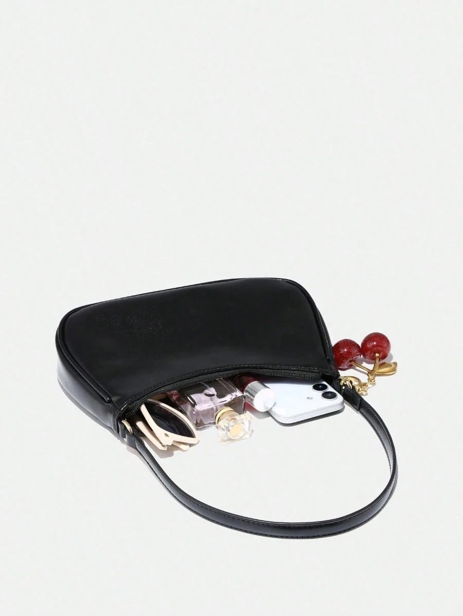 Novachic, Women's Fall Outfits, Cute Pendant Decor, Cherry Pendant, Women's Minimalist Shoulder Bag, Zipper Closure, Retro Style, Underarm Bag,Kawaii