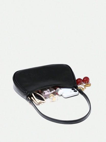 Novachic, Women's Fall Outfits, Cute Pendant Decor, Cherry Pendant, Women's Minimalist Shoulder Bag, Zipper Closure, Retro Style, Underarm Bag,Kawaii