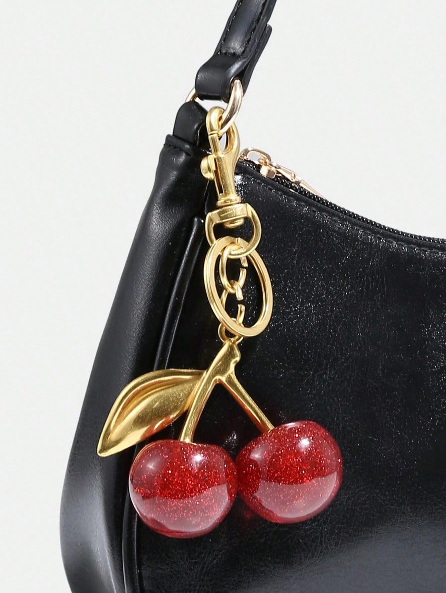 Novachic, Women's Fall Outfits, Cute Pendant Decor, Cherry Pendant, Women's Minimalist Shoulder Bag, Zipper Closure, Retro Style, Underarm Bag,Kawaii