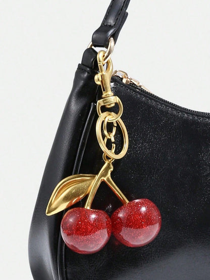 Novachic, Women's Fall Outfits, Cute Pendant Decor, Cherry Pendant, Women's Minimalist Shoulder Bag, Zipper Closure, Retro Style, Underarm Bag,Kawaii