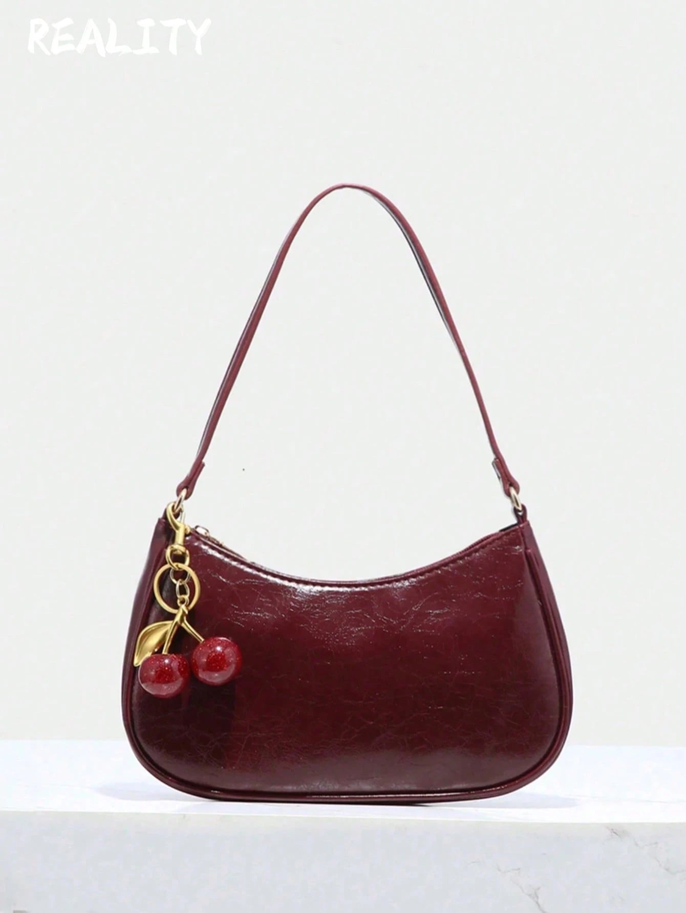 Novachic, Women's Fall Outfits, Cute Pendant Decor, Cherry Pendant, Women's Minimalist Shoulder Bag, Zipper Closure, Retro Style, Underarm Bag,Kawaii