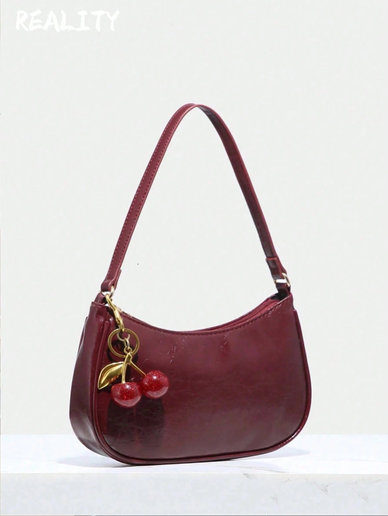Novachic, Women's Fall Outfits, Cute Pendant Decor, Cherry Pendant, Women's Minimalist Shoulder Bag, Zipper Closure, Retro Style, Underarm Bag,Kawaii