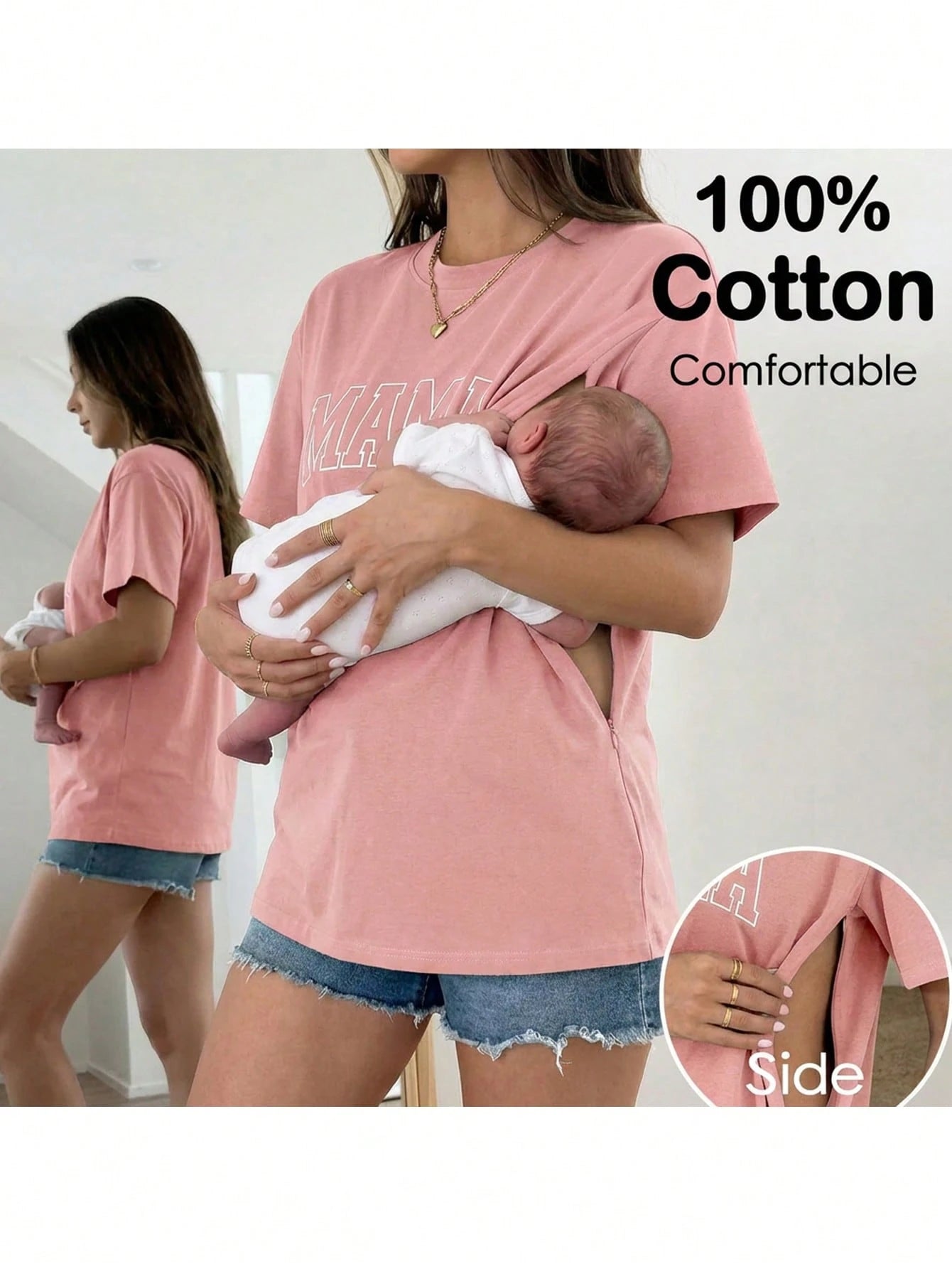 Nursing Maternity Round Neck Letter Print Casual Short Sleeve T-Shirt