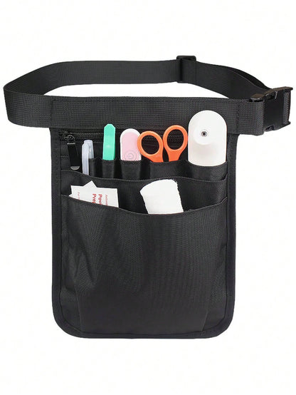 Nursing Tool Waist Bag- Polyester Tool Belt, Zipper Closure, Black, Machine Washable, Professional Medical Staff Storage Bag, Secure Storage Design, Nurse Accessories, Simple And Practical, Durable