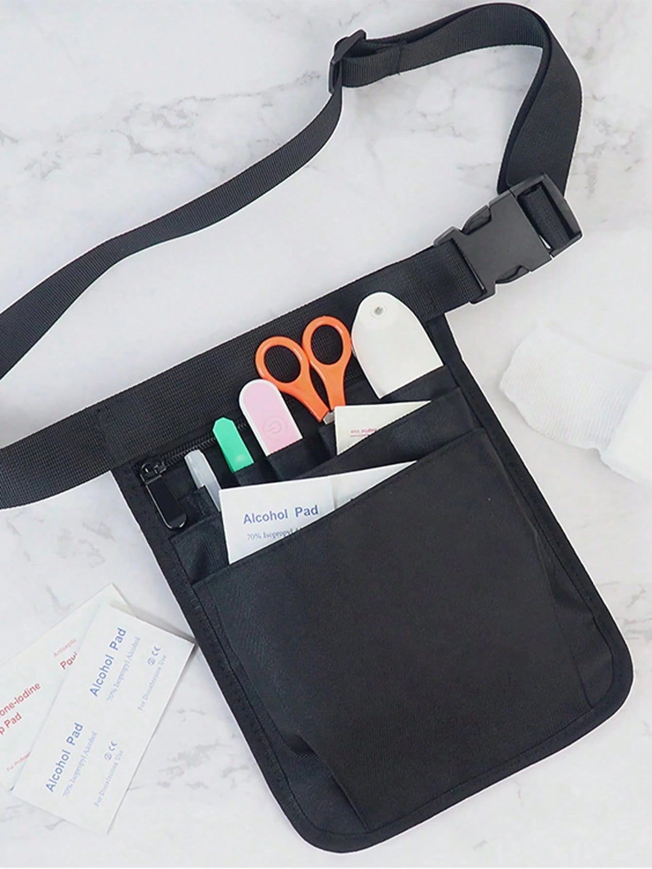 Nursing Tool Waist Bag- Polyester Tool Belt, Zipper Closure, Black, Machine Washable, Professional Medical Staff Storage Bag, Secure Storage Design, Nurse Accessories, Simple And Practical, Durable