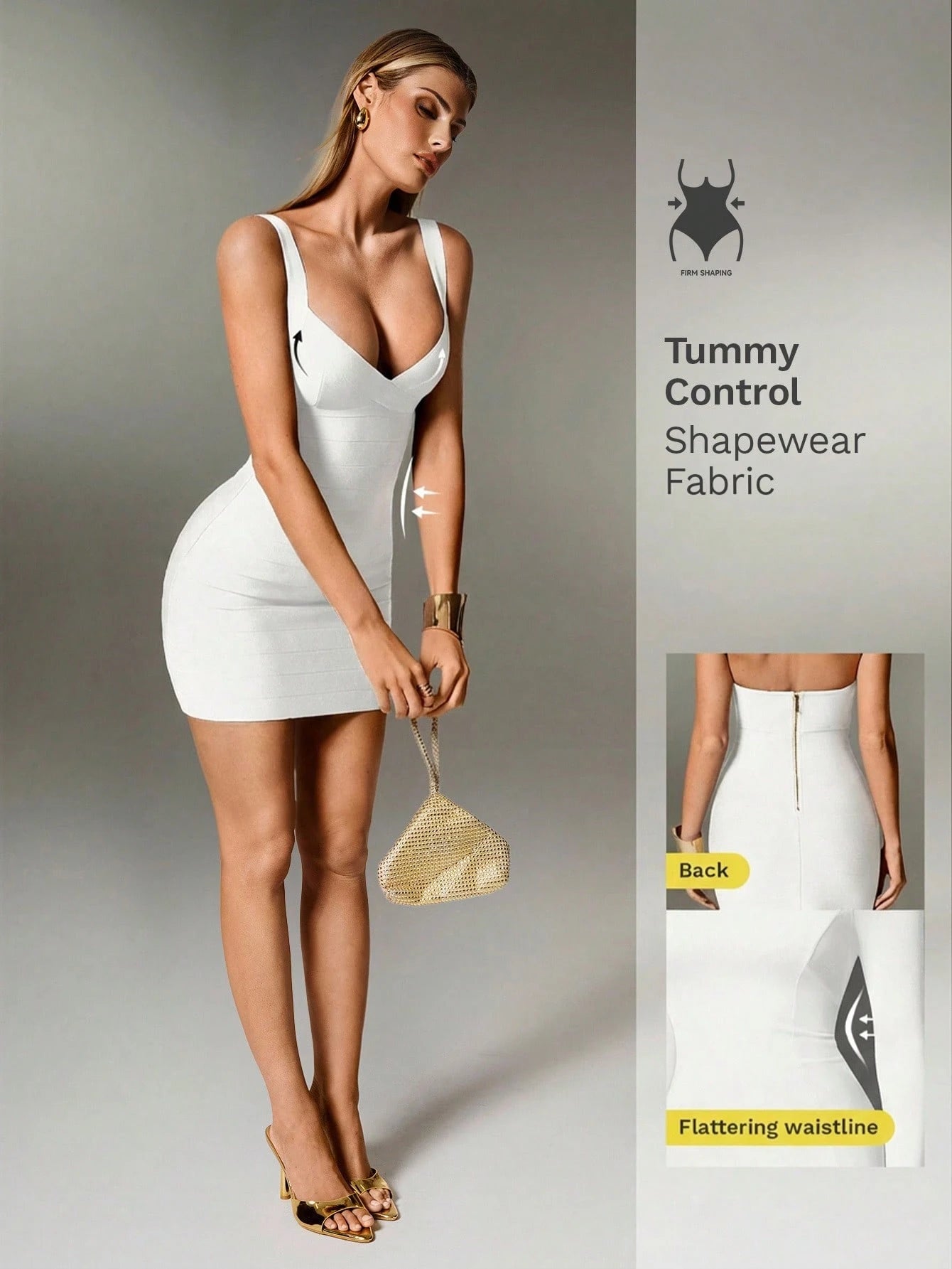 Nuvra White Summer Bandage Mini Dress,Solid Color Knit Spaghetti Strap Sleeveless Bodycon Party Holiday Dress For Women Tummy Control Shapewear Club