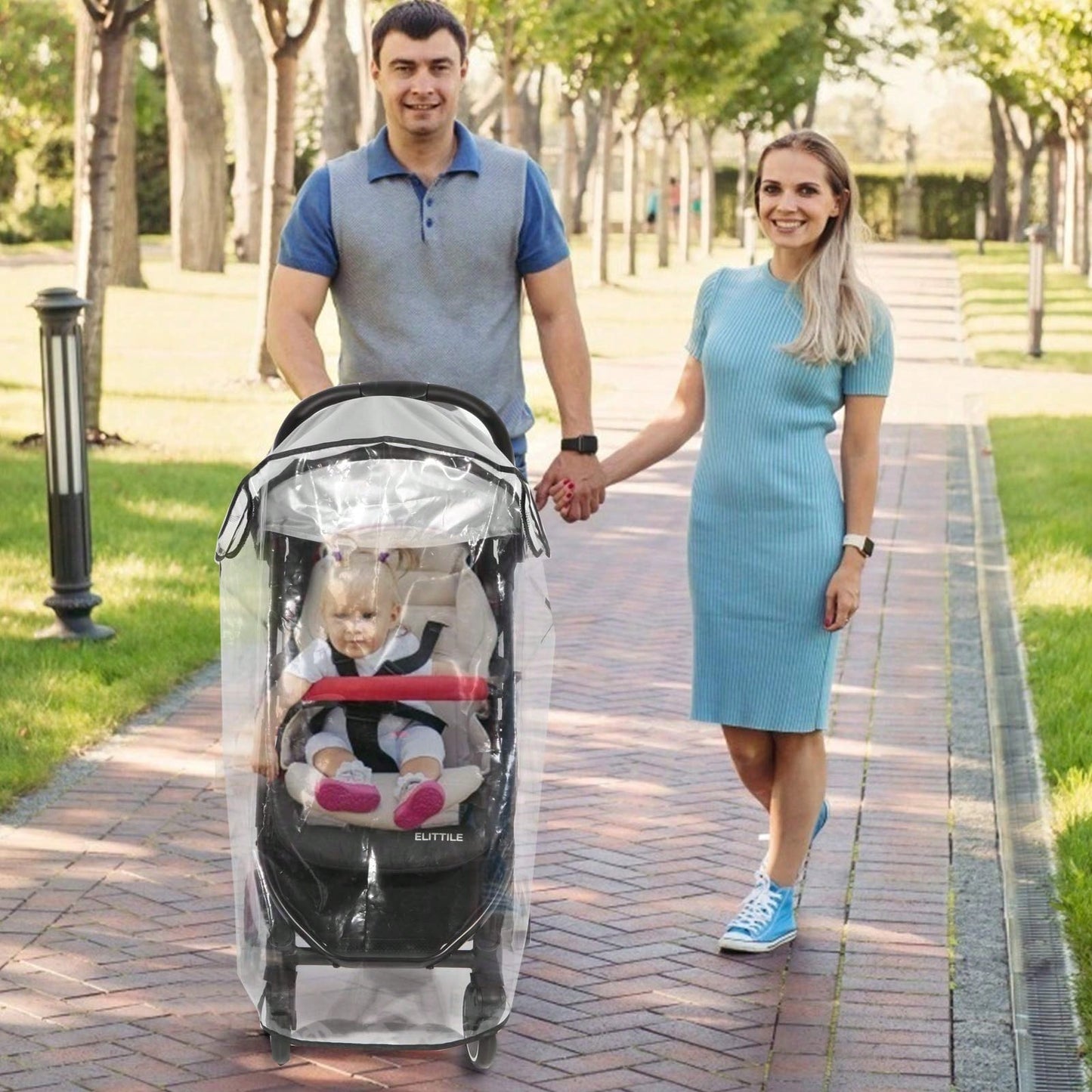 Oaoleer 1PC Clear Stroller Rain Cover, Universal Travel Weather Shield Breathable Baby Stroller Rain Cover For Windproof, Waterproof, Protect From Sun Dust Snow