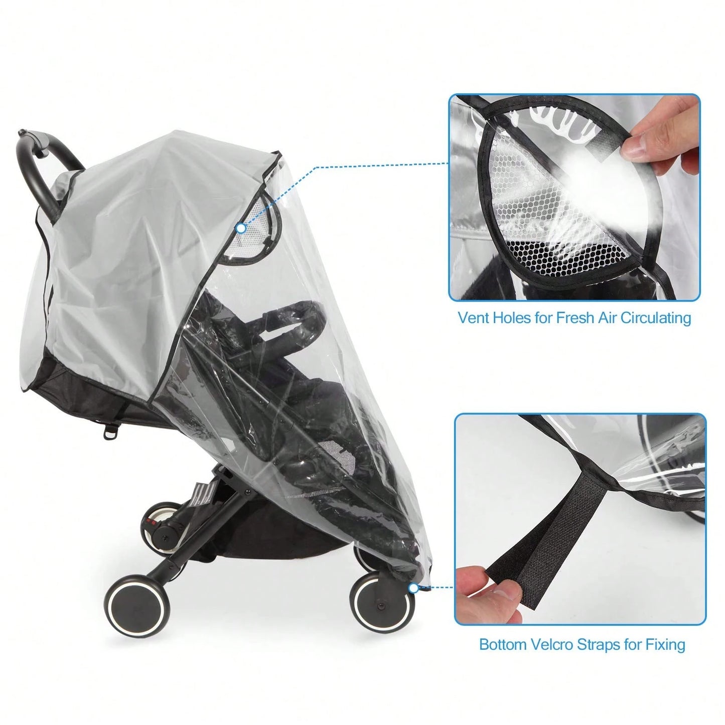 Oaoleer 1PC Clear Stroller Rain Cover, Universal Travel Weather Shield Breathable Baby Stroller Rain Cover For Windproof, Waterproof, Protect From Sun Dust Snow