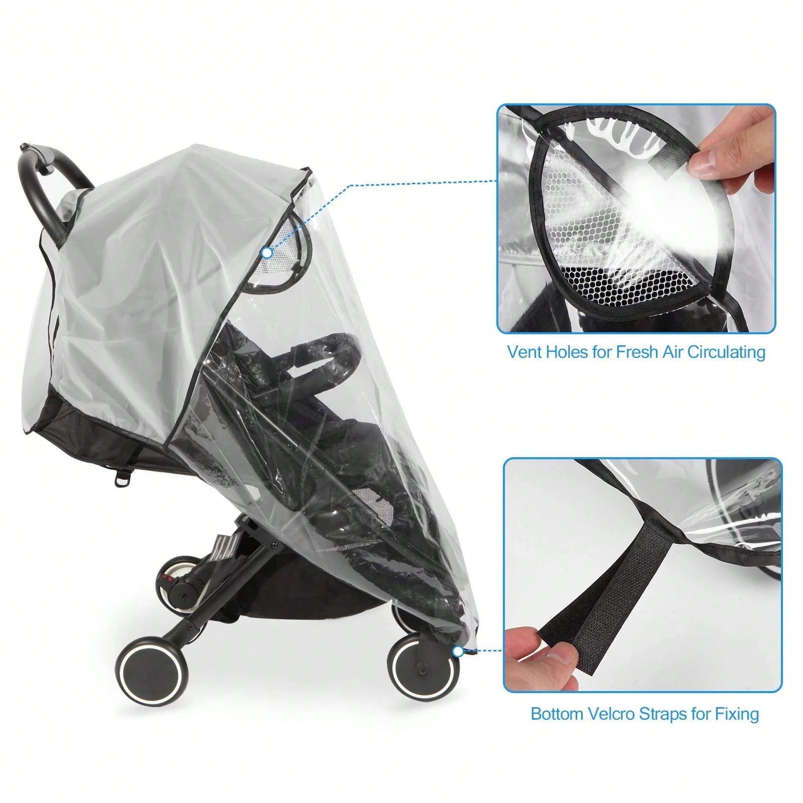 Oaoleer 1PC Clear Stroller Rain Cover, Universal Travel Weather Shield Breathable Baby Stroller Rain Cover For Windproof, Waterproof, Protect From Sun Dust Snow
