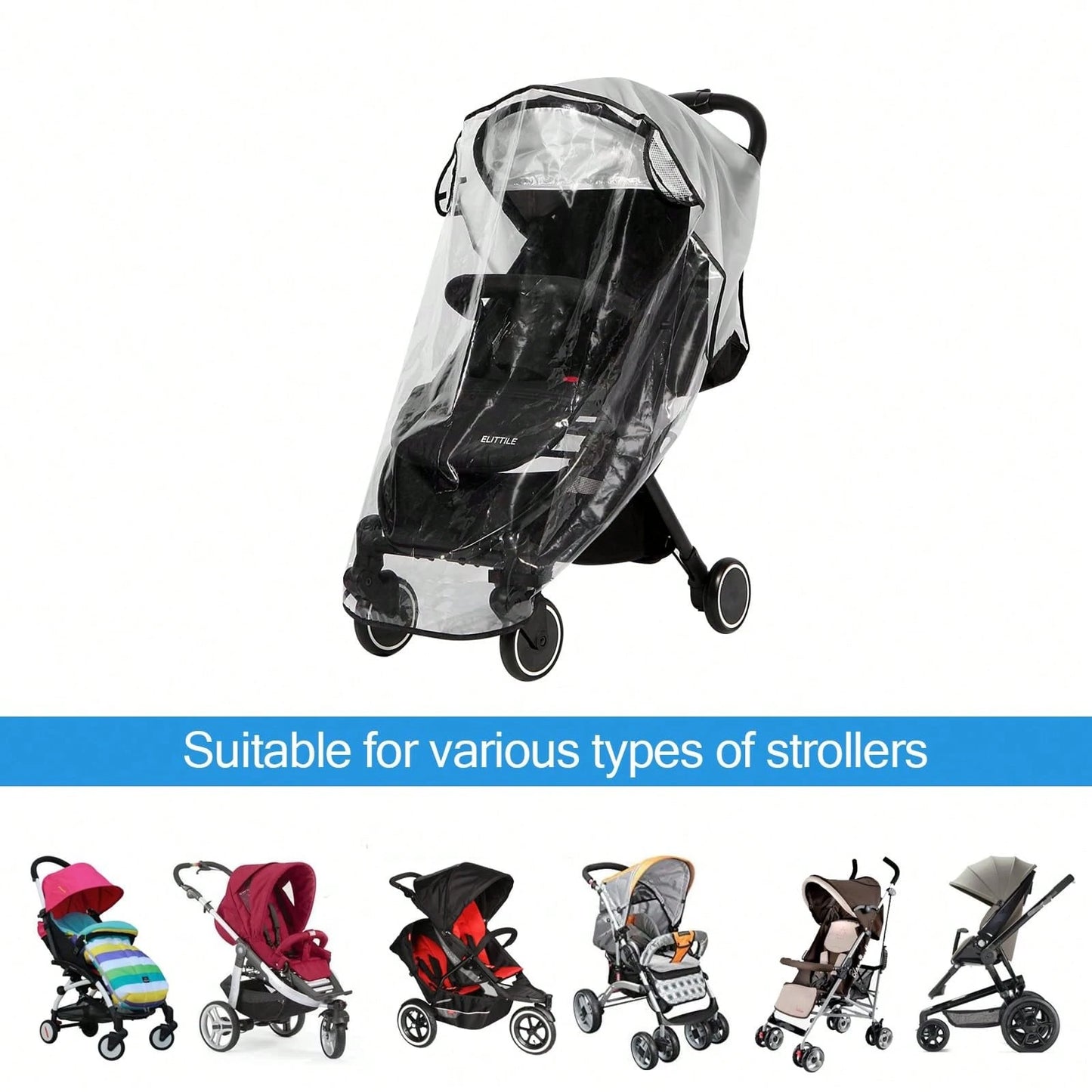 Oaoleer 1PC Clear Stroller Rain Cover, Universal Travel Weather Shield Breathable Baby Stroller Rain Cover For Windproof, Waterproof, Protect From Sun Dust Snow