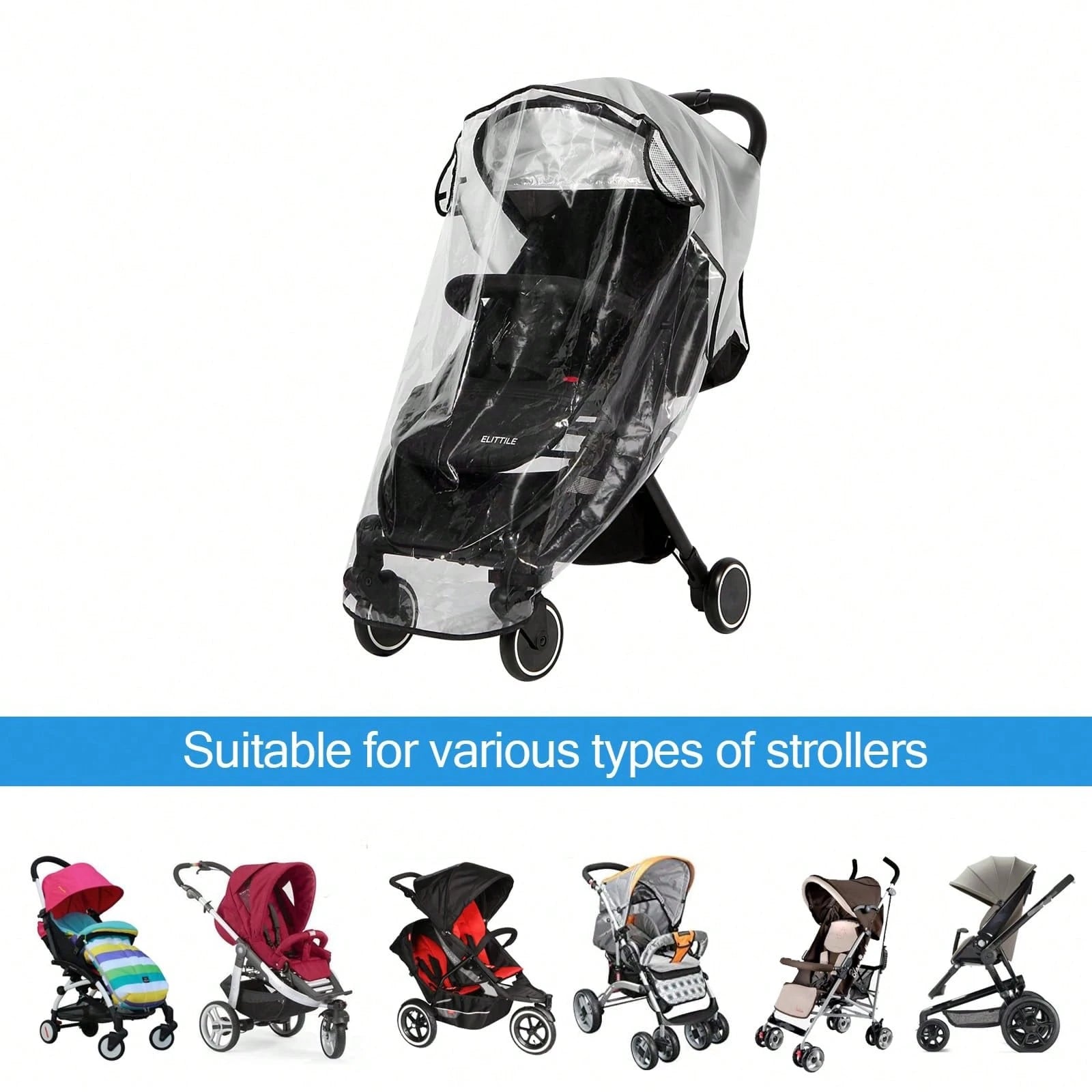 Oaoleer 1PC Clear Stroller Rain Cover, Universal Travel Weather Shield Breathable Baby Stroller Rain Cover For Windproof, Waterproof, Protect From Sun Dust Snow