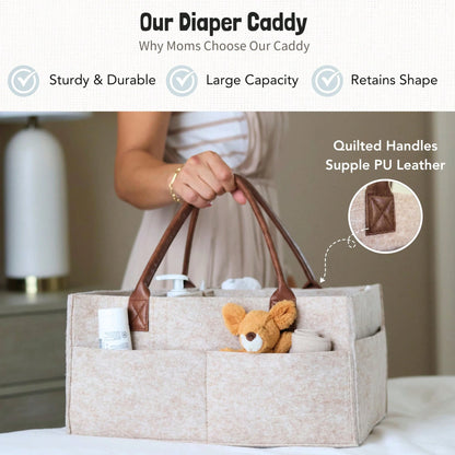 Oaoleer Sand Baby Diaper Caddy Organizer, Nursery Storage Basket For Newborn Essentials, Baby Shower Registry Gift, Diaper Wipe Car Organizer