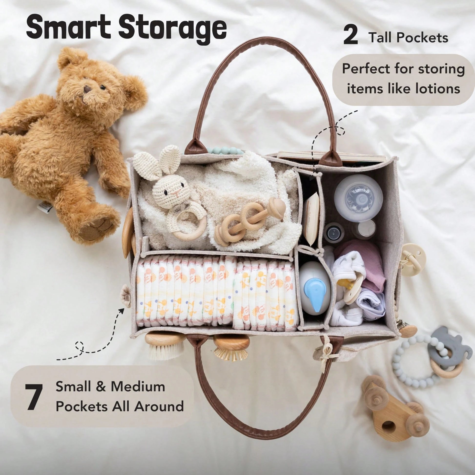 Oaoleer Sand Baby Diaper Caddy Organizer, Nursery Storage Basket For Newborn Essentials, Baby Shower Registry Gift, Diaper Wipe Car Organizer
