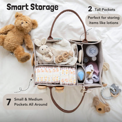 Oaoleer Sand Baby Diaper Caddy Organizer, Nursery Storage Basket For Newborn Essentials, Baby Shower Registry Gift, Diaper Wipe Car Organizer