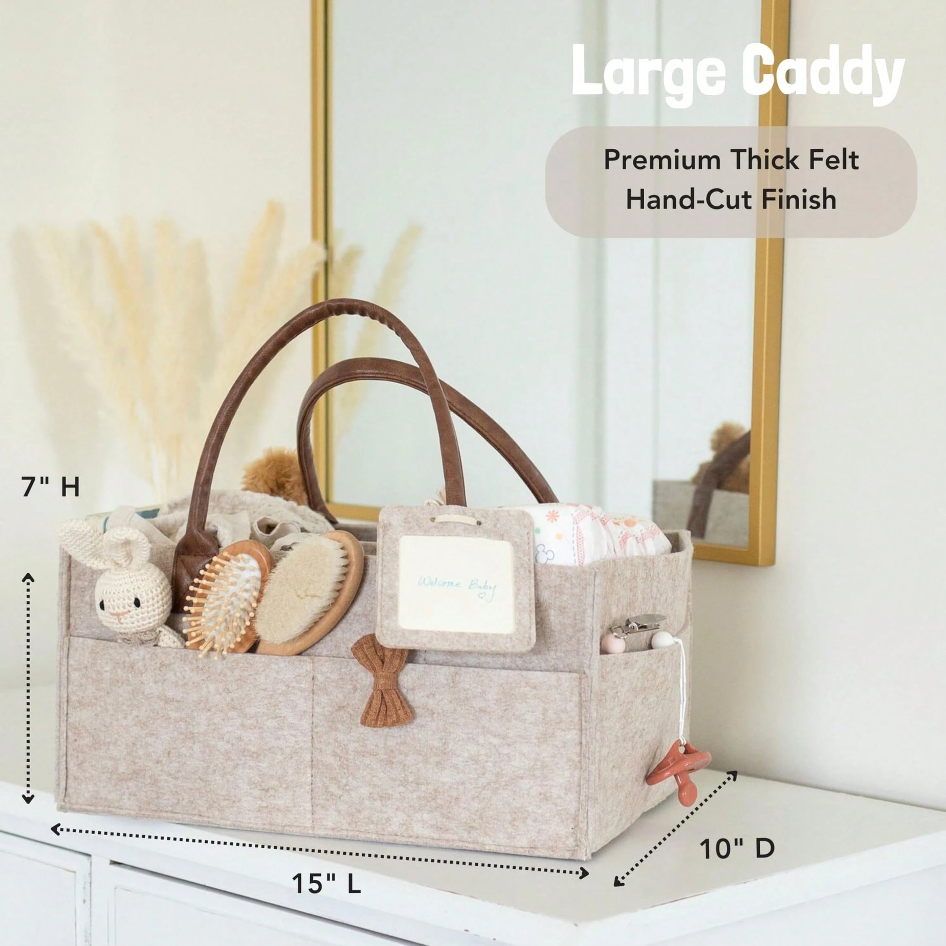 Oaoleer Sand Baby Diaper Caddy Organizer, Nursery Storage Basket For Newborn Essentials, Baby Shower Registry Gift, Diaper Wipe Car Organizer