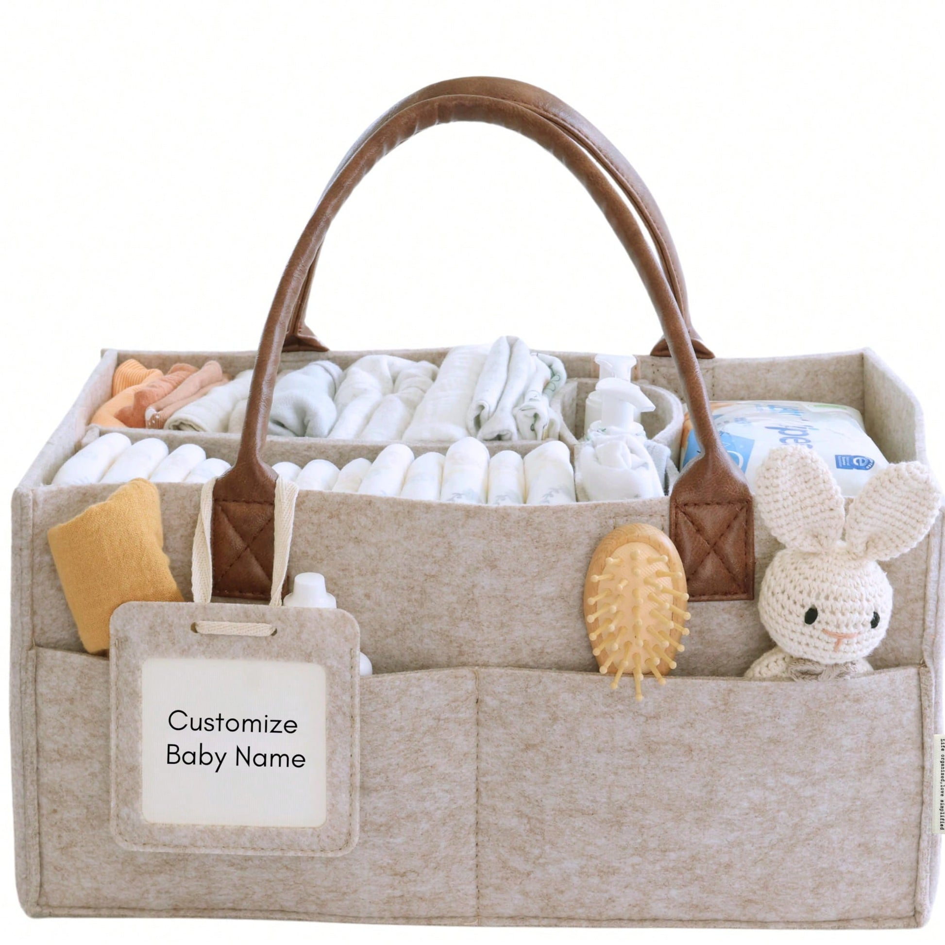 Oaoleer Sand Baby Diaper Caddy Organizer, Nursery Storage Basket For Newborn Essentials, Baby Shower Registry Gift, Diaper Wipe Car Organizer