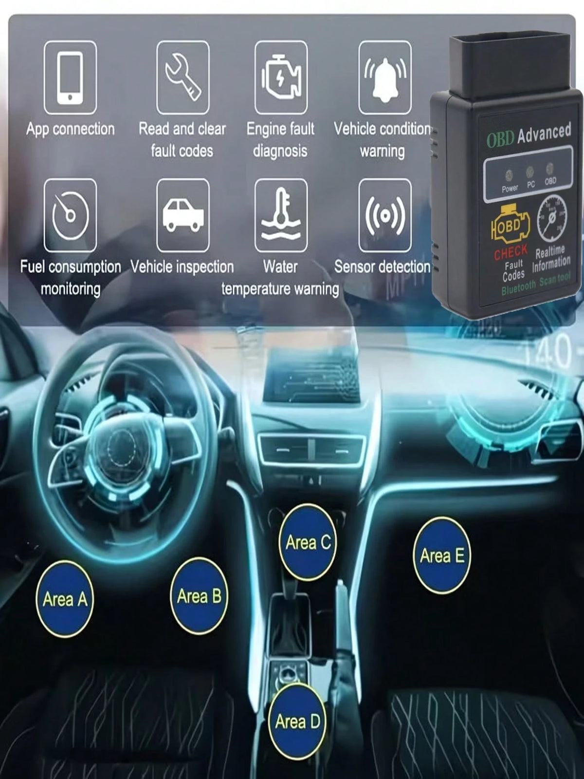 OBD2 Diagnostic Scanner Bluetooth Car Diagnostic Tool Compatible With All OBDII Protocol Vehicles Since 1996, Featuring I/M Readiness Check, Battery Test, Performance Test, Fault Code Reading And Clea