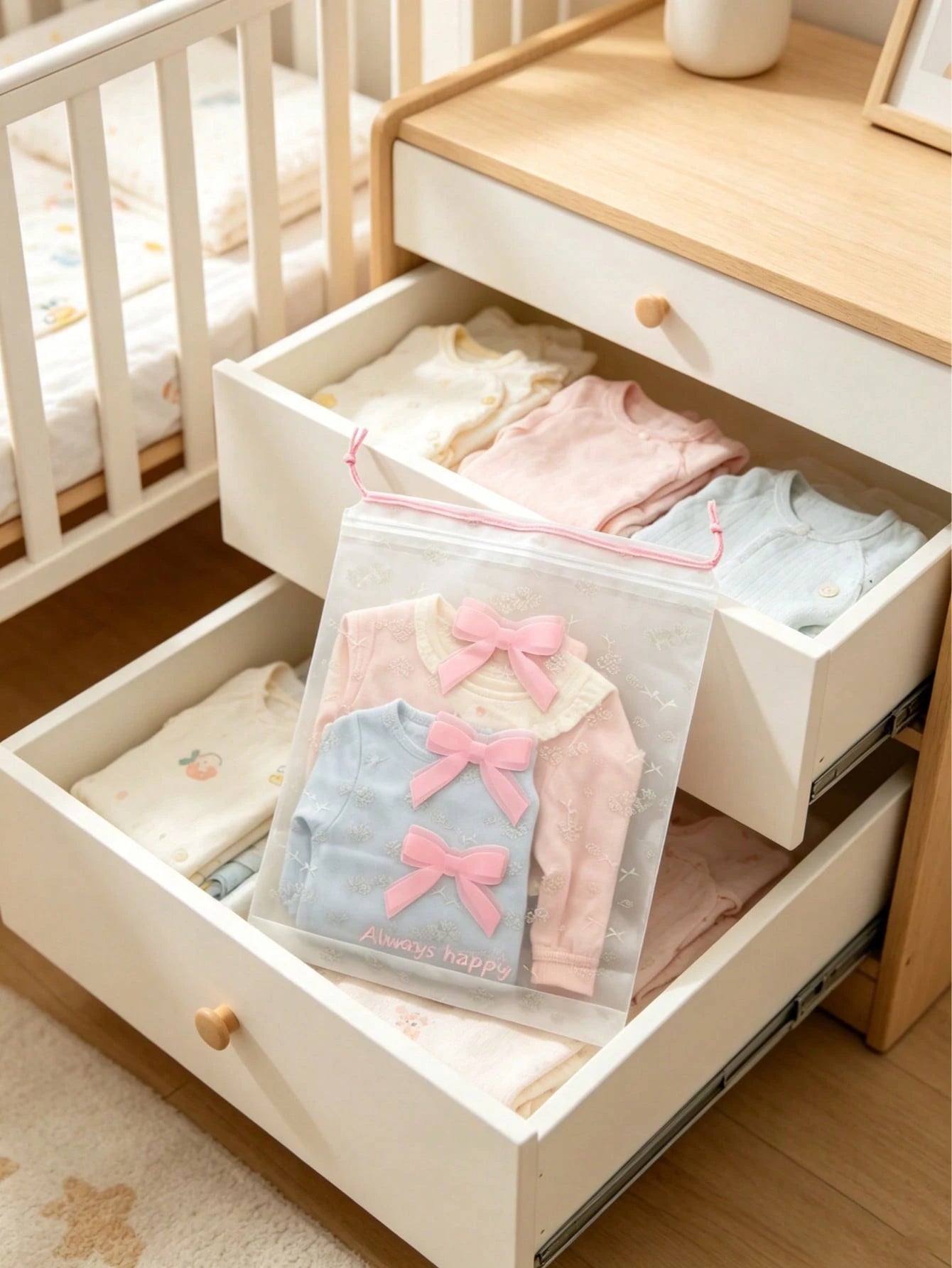 OBOVAY 3/6/18/24pcs Baby Transparent Floral Bow Zipper Clothing Storage Bags, Durable, Suitable For Baby Clothing Essentials, Home Travel Luggage Organization