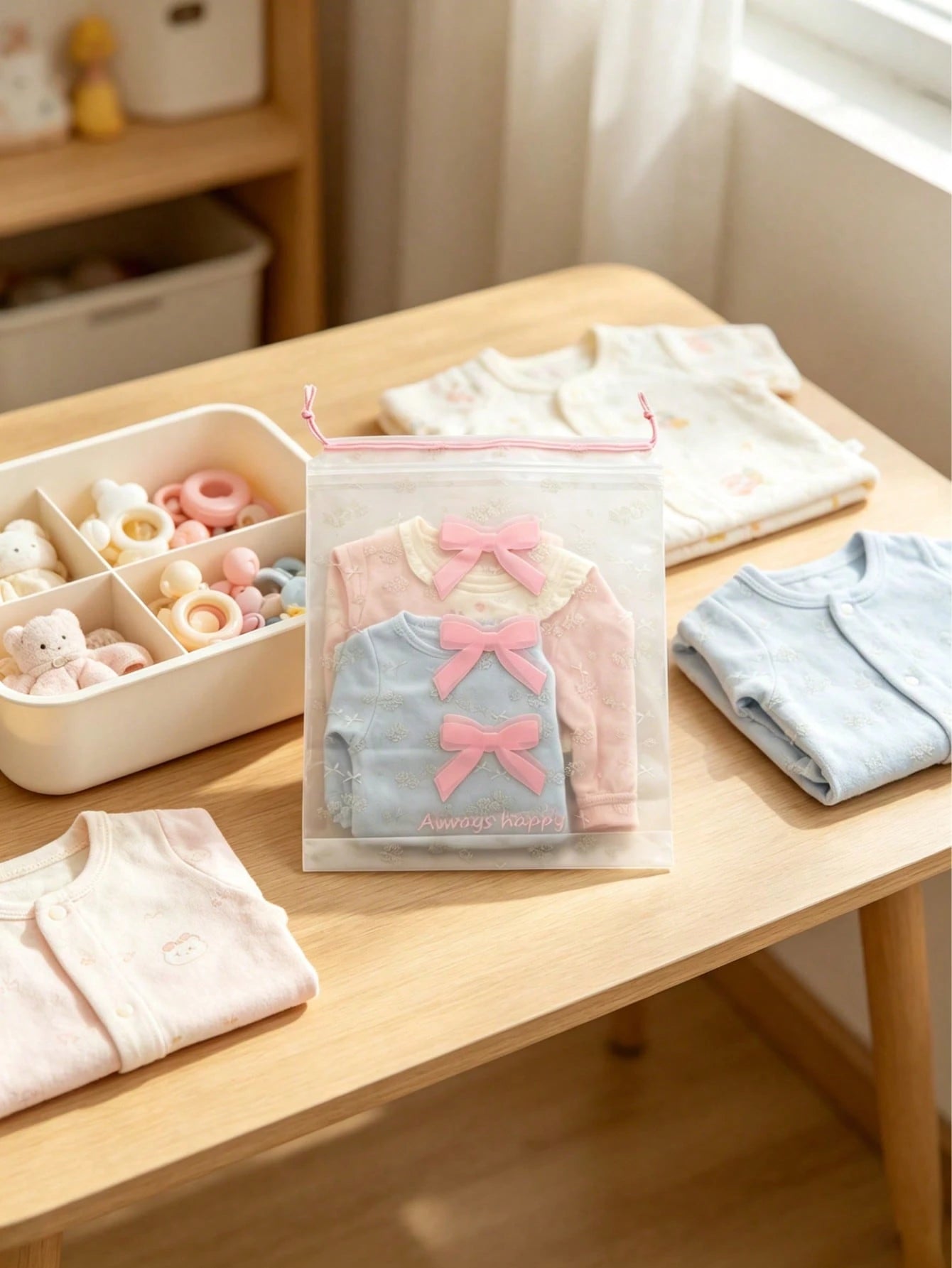 OBOVAY 3/6/18/24pcs Baby Transparent Floral Bow Zipper Clothing Storage Bags, Durable, Suitable For Baby Clothing Essentials, Home Travel Luggage Organization
