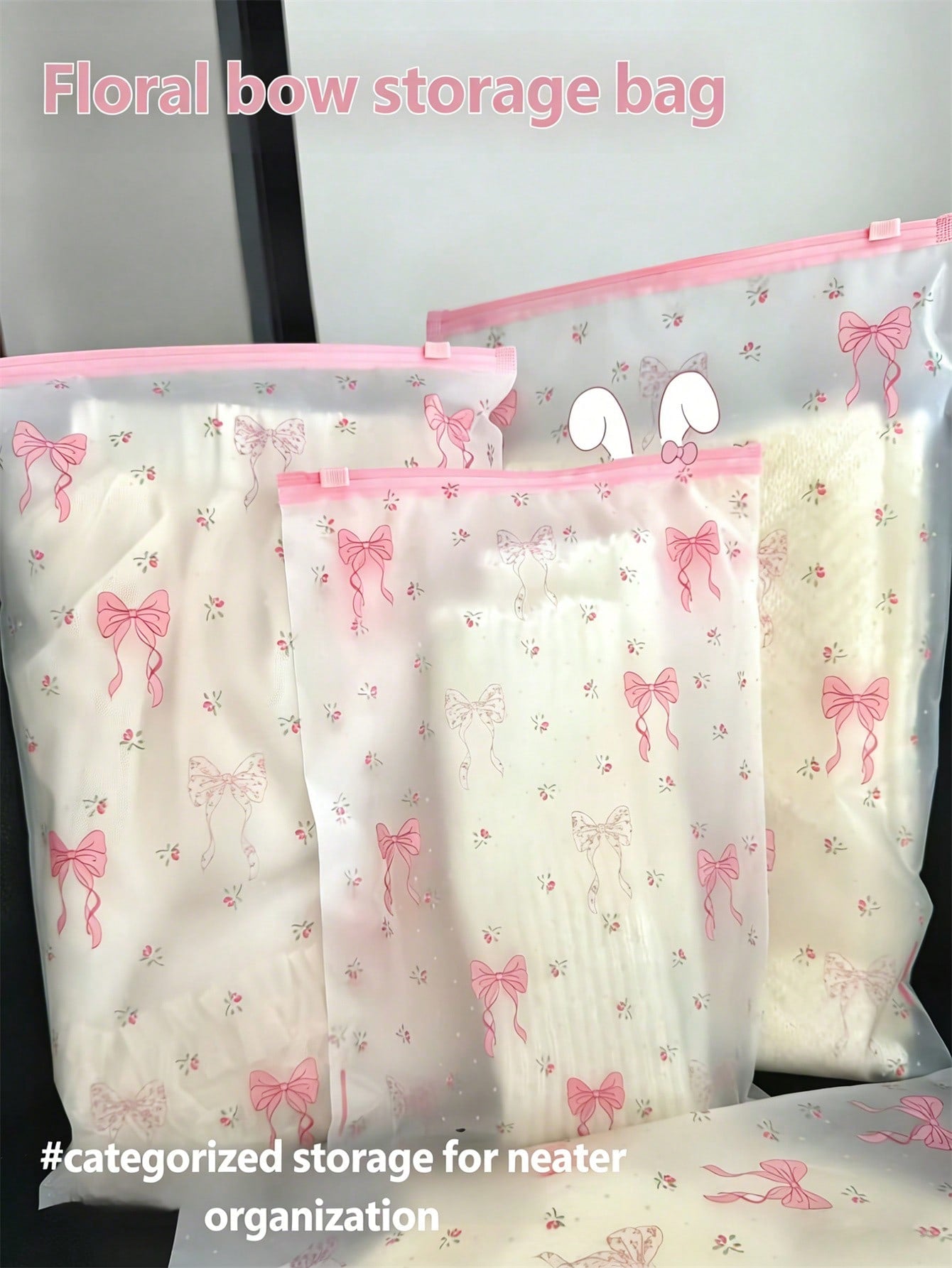 OBOVAY 3/6/18/24pcs Baby Transparent Floral Bow Zipper Clothing Storage Bags, Durable, Suitable For Baby Clothing Essentials, Home Travel Luggage Organization
