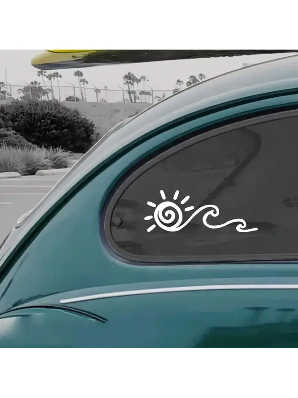 Ocean Waves & Sun Rise Car Sticker, Vinyl Vibrant Sunrise Pattern Car Window Decal