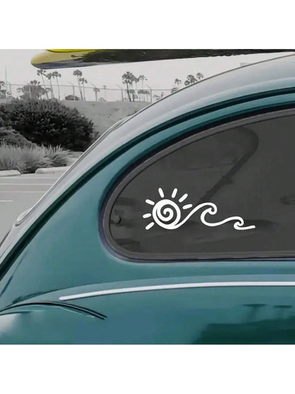 Ocean Waves & Sun Rise Car Sticker, Vinyl Vibrant Sunrise Pattern Car Window Decal