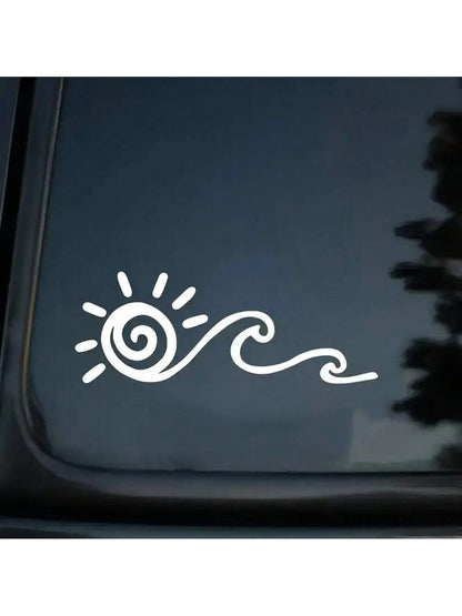 Ocean Waves & Sun Rise Car Sticker, Vinyl Vibrant Sunrise Pattern Car Window Decal