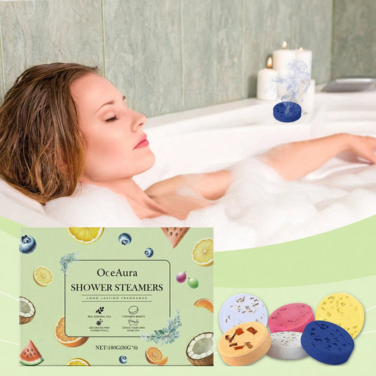 OceAura 6pcs Shower Steamers Tablets Set Relax Body And Mind Fresh Scent Relieve Daily Fatigue Shower Bombs Aromatherapy Gifts For Mom Wife Teen Girls Home Spa Relaxation Essentials