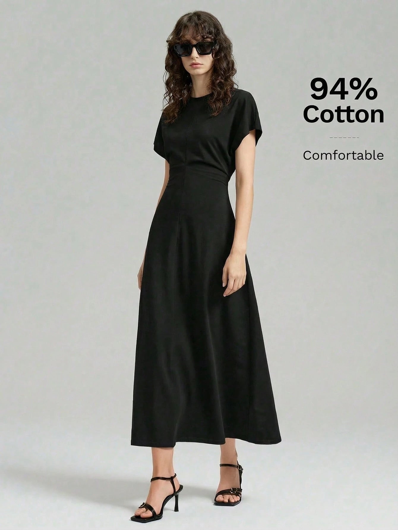 Ontre Women's White Summer Casual Vacation Cream Textured Fabric High Elasticity Loose Fit Short Sleeve Gathered Waist A-Line Long Dress,Minimalist Outfit
