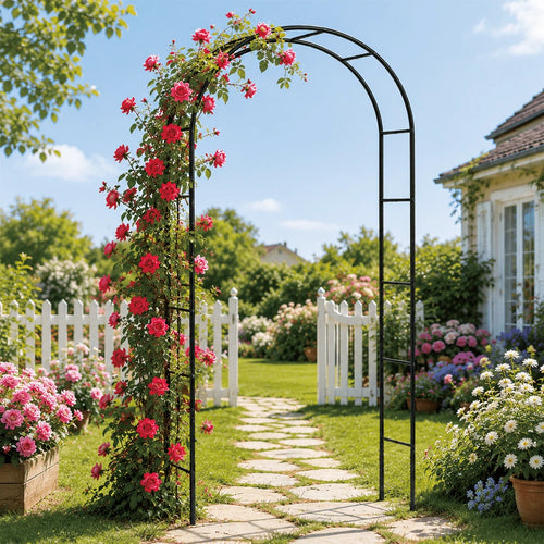 Outdoor Flower Garden Arch Trellis 7.8Ft High X 4.6Ft Wide, Metal Garden Pergola Arbor For Climbing Plants, Black