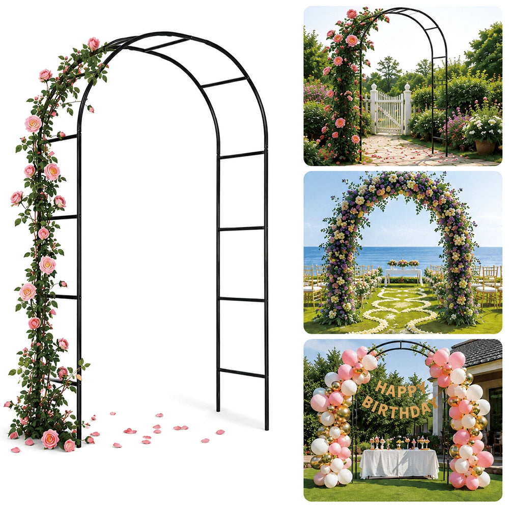 Outdoor Flower Garden Arch Trellis 7.8Ft High X 4.6Ft Wide, Metal Garden Pergola Arbor For Climbing Plants, Black