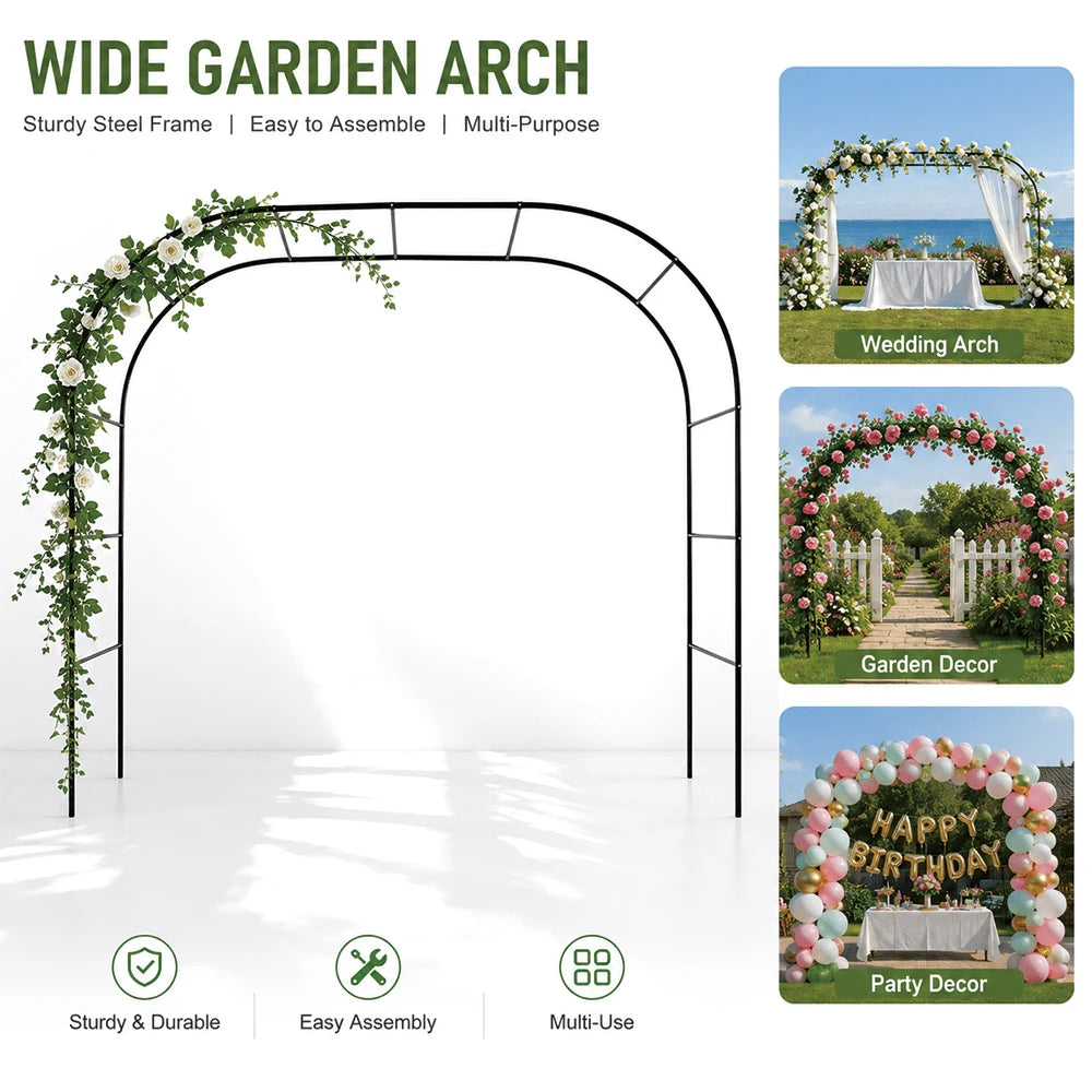Outdoor Flower Garden Arch Trellis 7.8Ft High X 4.6Ft Wide, Metal Garden Pergola Arbor For Climbing Plants, Black