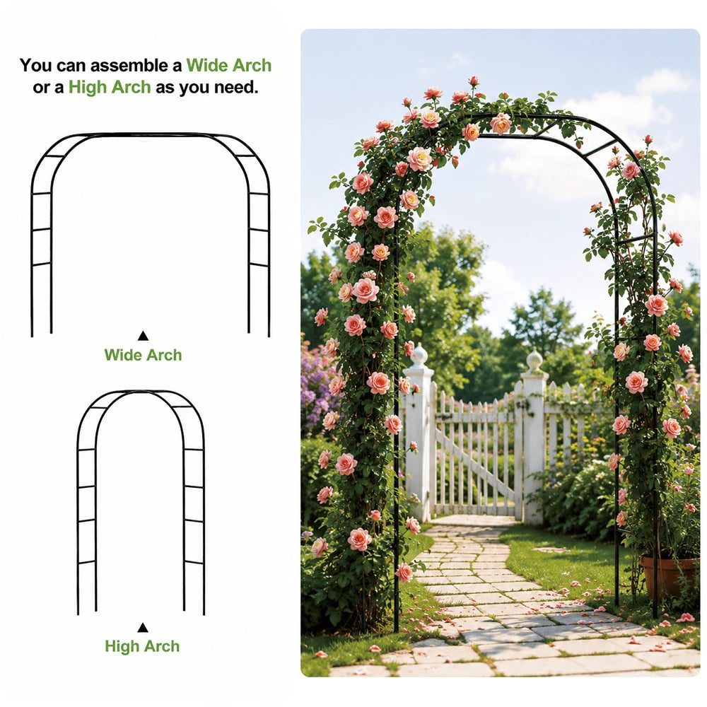 Outdoor Flower Garden Arch Trellis 7.8Ft High X 4.6Ft Wide, Metal Garden Pergola Arbor For Climbing Plants, Black