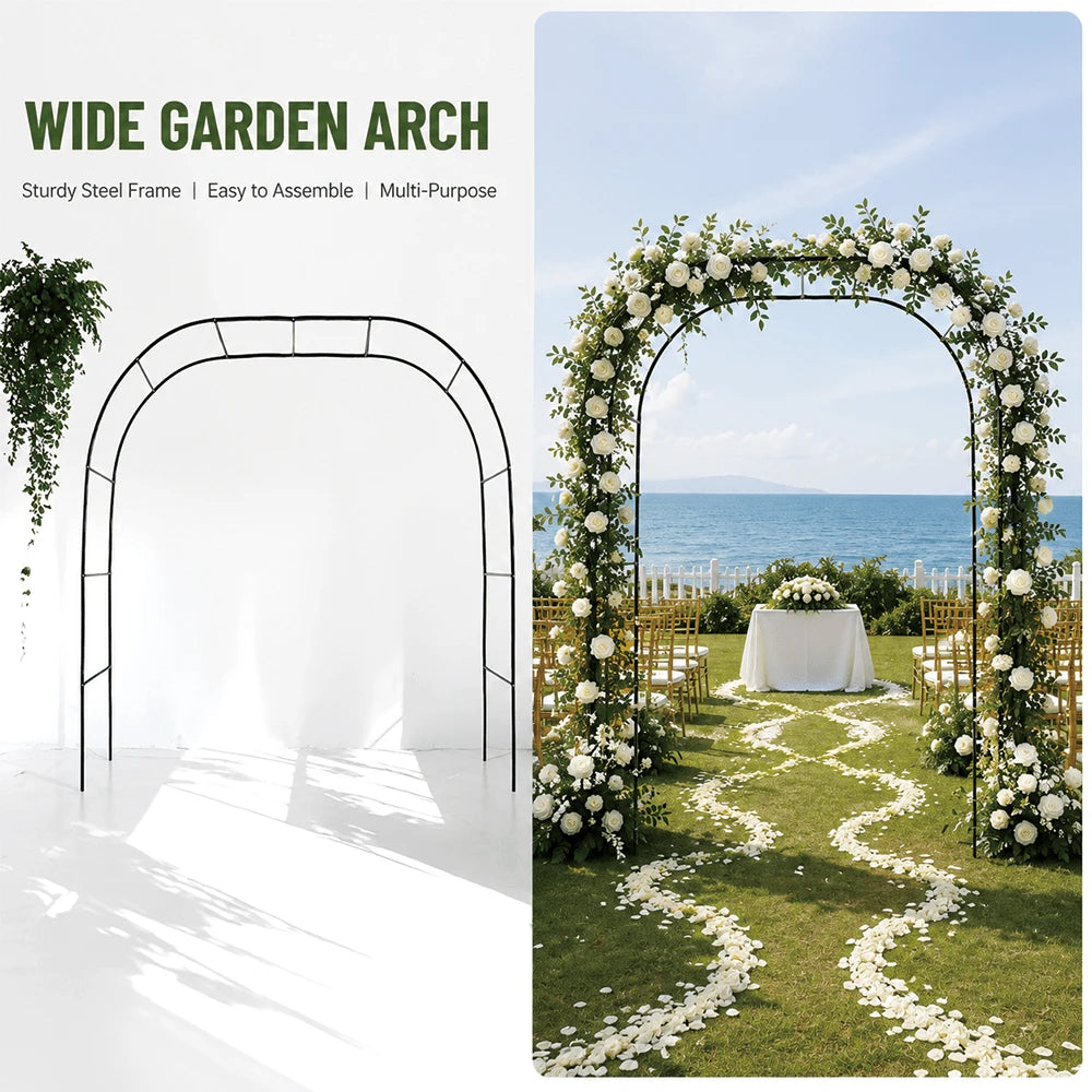Outdoor Flower Garden Arch Trellis 7.8Ft High X 4.6Ft Wide, Metal Garden Pergola Arbor For Climbing Plants, Black