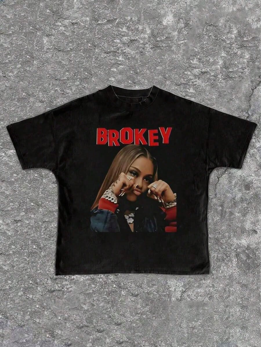 Oversized Y2K-Inspired Letter Print T-Shirt- Casual Crew Neck, Short Sleeve, Machine Washable- Perfect For Spring/Summer/Fall,Fashion Style