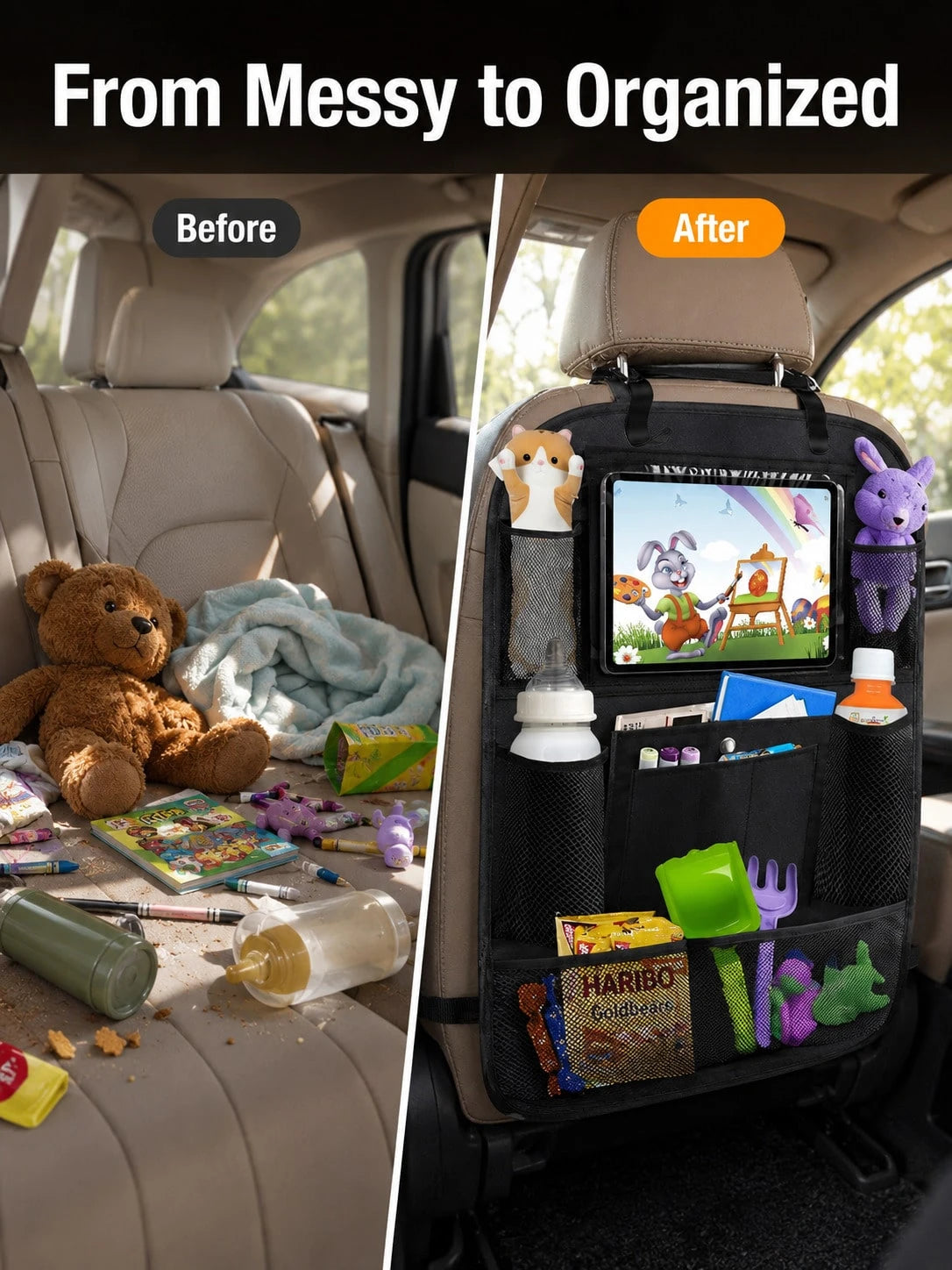 Oxford Cloth Car Seat Back Storage Bag, Hanging Organizer Bag, Large Capacity Wear-Resistant Car Interior Storage Rack