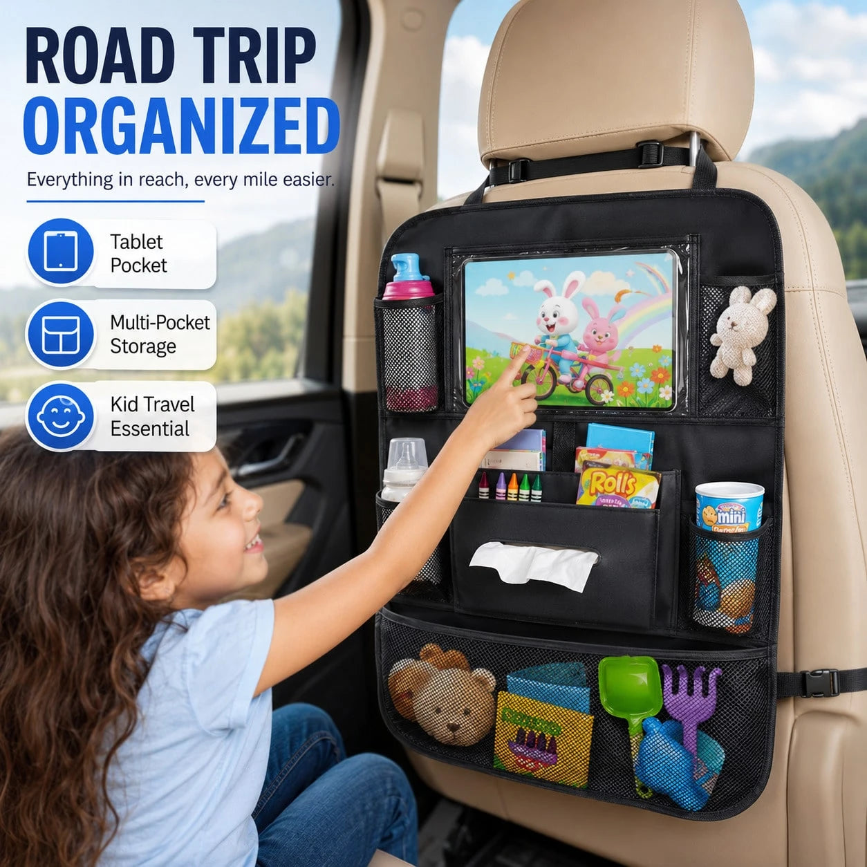 Oxford Cloth Car Seat Back Storage Bag, Hanging Organizer Bag, Large Capacity Wear-Resistant Car Interior Storage Rack