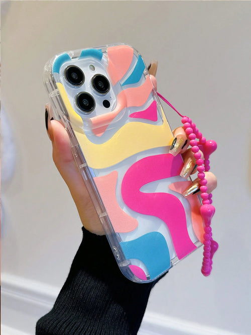 Painted Graffiti Elements Shockproof Colorful Graffiti Elements Fashion Phone Case With Heart Lanyard, Compatible With IPhone 17/16/15/14 Pro Max, High-Quality New Model 13, 15, Ins Style 12/12 Pro, 1
