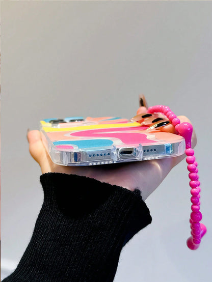 Painted Graffiti Elements Shockproof Colorful Graffiti Elements Fashion Phone Case With Heart Lanyard, Compatible With IPhone 17/16/15/14 Pro Max, High-Quality New Model 13, 15, Ins Style 12/12 Pro, 1