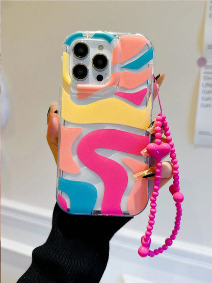 Painted Graffiti Elements Shockproof Colorful Graffiti Elements Fashion Phone Case With Heart Lanyard, Compatible With IPhone 17/16/15/14 Pro Max, High-Quality New Model 13, 15, Ins Style 12/12 Pro, 1