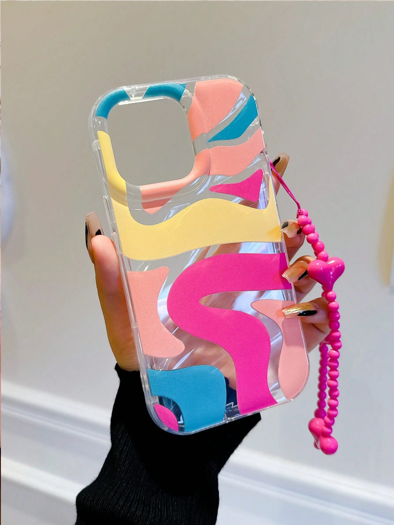 Painted Graffiti Elements Shockproof Colorful Graffiti Elements Fashion Phone Case With Heart Lanyard, Compatible With IPhone 17/16/15/14 Pro Max, High-Quality New Model 13, 15, Ins Style 12/12 Pro, 1
