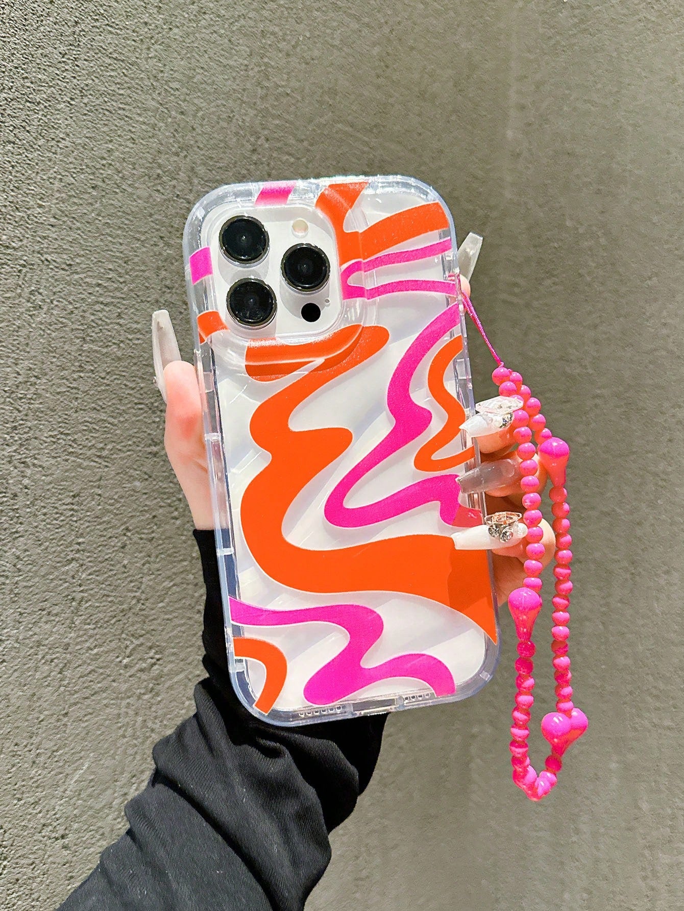 Painted Graffiti Elements Shockproof Colorful Graffiti Elements Fashion Phone Case With Heart Lanyard, Compatible With IPhone 17/16/15/14 Pro Max, High-Quality New Model 13, 15, Ins Style 12/12 Pro, 1