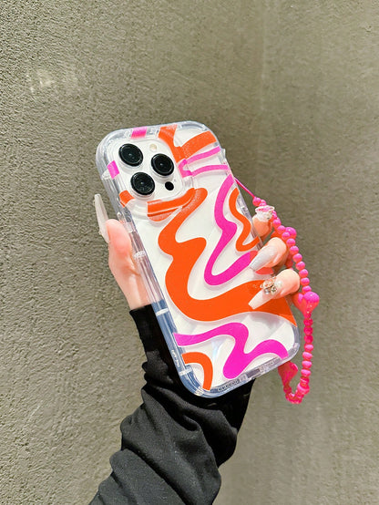Painted Graffiti Elements Shockproof Colorful Graffiti Elements Fashion Phone Case With Heart Lanyard, Compatible With IPhone 17/16/15/14 Pro Max, High-Quality New Model 13, 15, Ins Style 12/12 Pro, 1