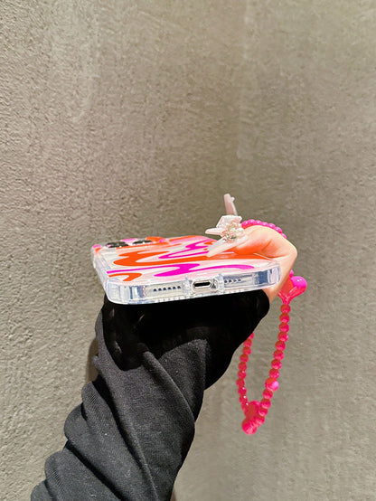 Painted Graffiti Elements Shockproof Colorful Graffiti Elements Fashion Phone Case With Heart Lanyard, Compatible With IPhone 17/16/15/14 Pro Max, High-Quality New Model 13, 15, Ins Style 12/12 Pro, 1