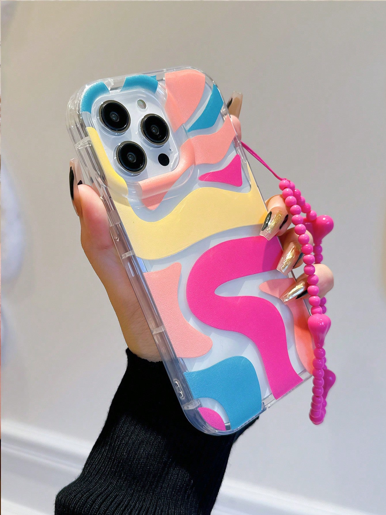 Painted Graffiti Elements Shockproof Colorful Graffiti Elements Fashion Phone Case With Heart Lanyard, Compatible With IPhone 17/16/15/14 Pro Max, High-Quality New Model 13, 15, Ins Style 12/12 Pro, 1