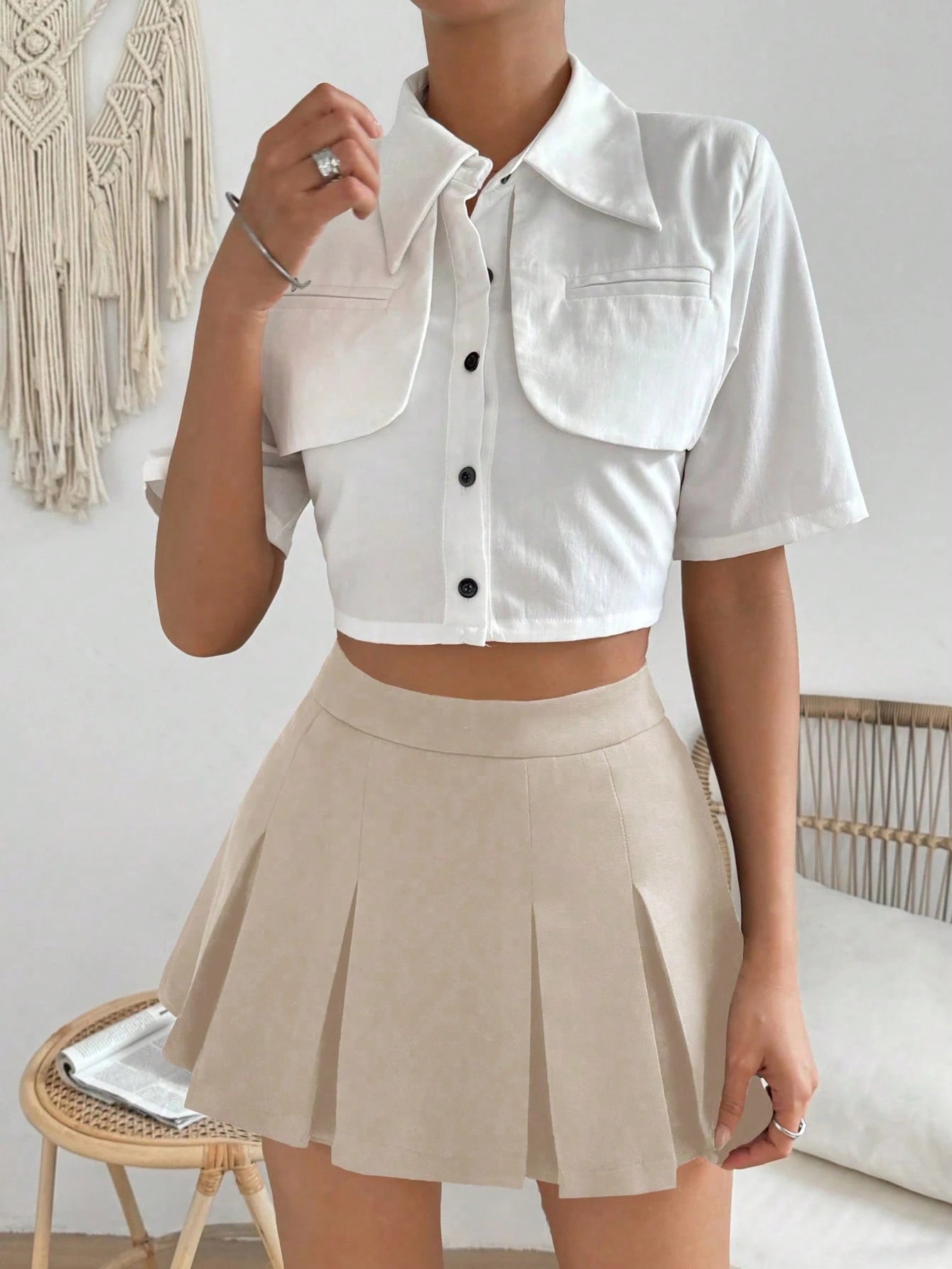 PariChic Casual Solid Color Pleated Mini Skirt, Summer