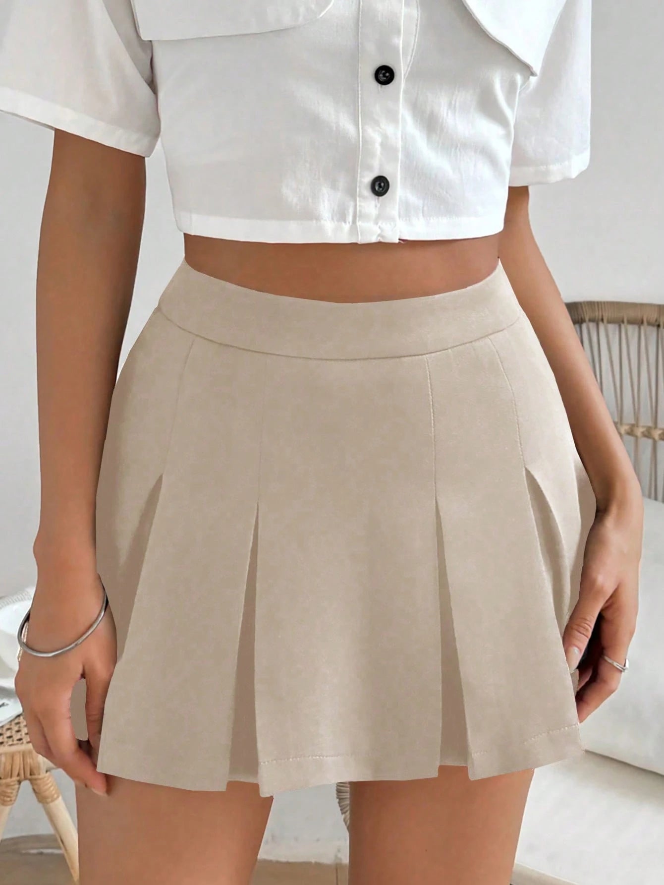 PariChic Casual Solid Color Pleated Mini Skirt, Summer